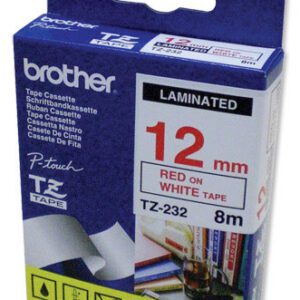 BROTHER TAPE TZ 12MM ON RED