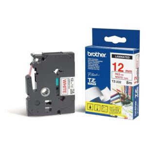 BROTHER TAPE TZ 12MM WHITE ON RED
