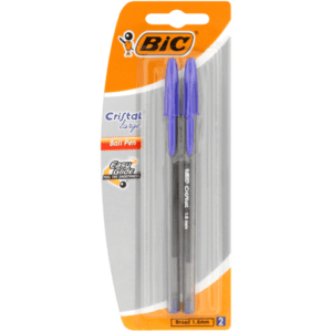 CLEAR BLUE BIC PEN WITH BLUE LID